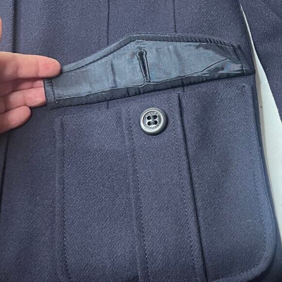 LUISA CERANO Navy Long Peacoat Trench Coat 100% Wool‎ Coat Fully Lined Size 6 - Picture 4 of 14